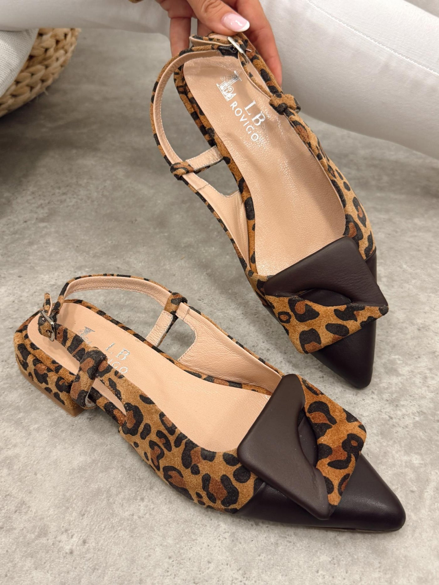 Kožne sandale G392 - LB ROVIGO - špic - SMEĐA - LEOPARD