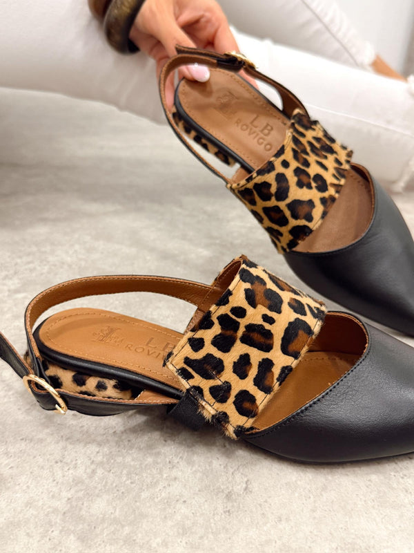 Kožne sandale G393 - LB ROVIGO - špic - CRNA - LEOPARD
