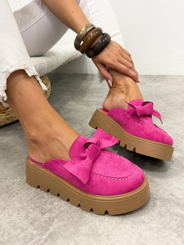 Ženske papuče G497 - na platformu - sa mašnom - PINK