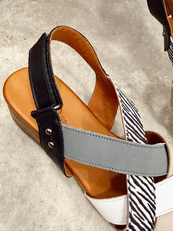 Kožne sandale G469 - ATO SHOES - ZEBRA - PLAVA - BELA - TAUPE - CRNA