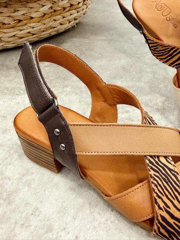 Kožne sandale G469 - ATO SHOES - ZEBRA - BEŽ - SMEĐA - KAMEL