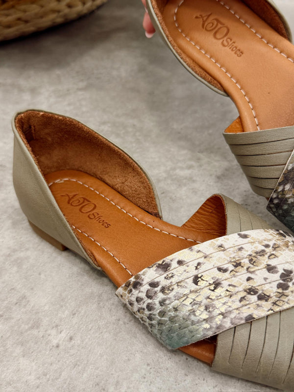 Kožne sandale - baletanke G473 - ATO SHOES - SNAKE - MASLINASTA