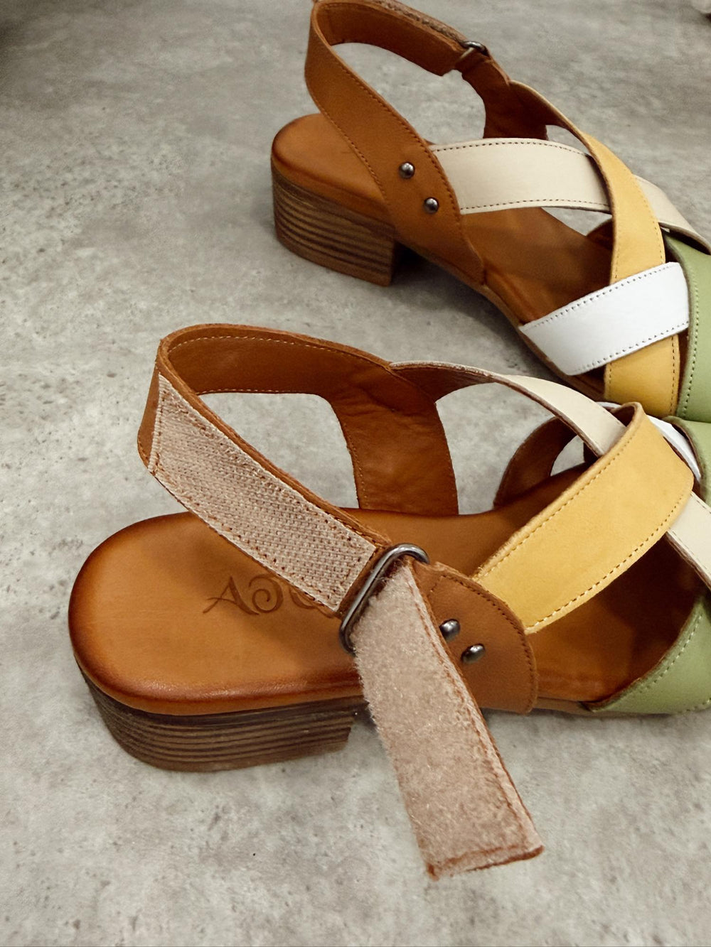 Kožne sandale G469 - ATO SHOES - ZELENA - BELA - BEŽ - OKER - KAMEL