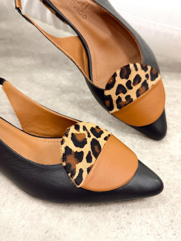 Kožne sandale - baletanke G391 - LB ROVIGO - LEOPARD - CRNA