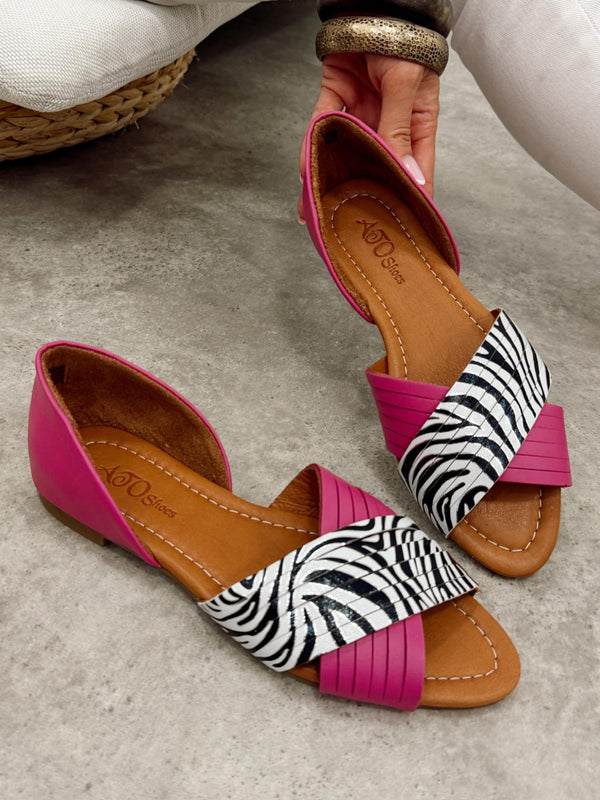 Kožne sandale - baletanke G473 - ATO SHOES - ZEBRA - CIKLAMA