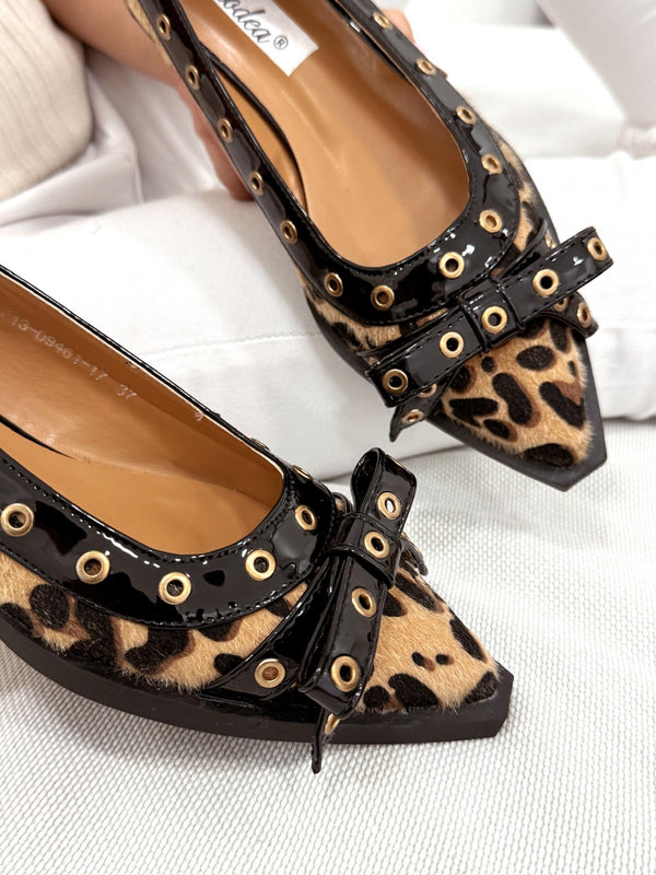 Ženske cipele - baletanke G004 - sa mašnom - LEOPARD