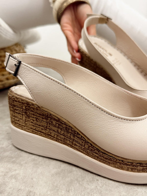 Kožne sandale - na platformu G475 - ATO SHOES - BEŽ