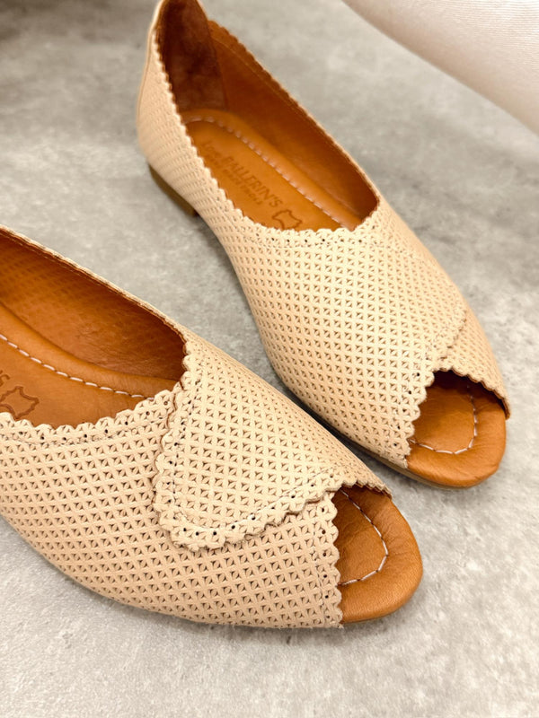 Kožne sandale - baletanke G416 - LOVE BALLERINS - rupičaste - BEŽ