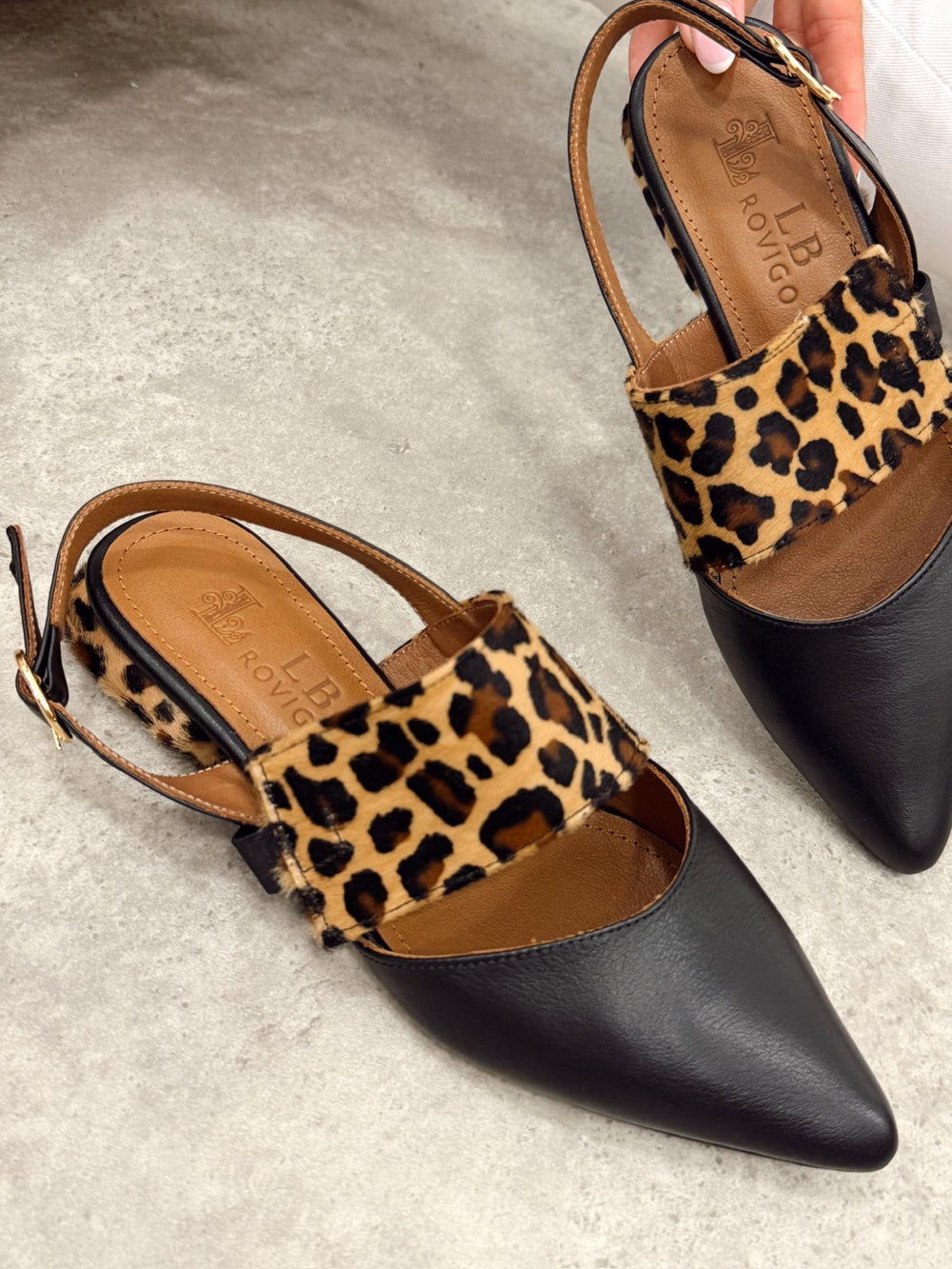Kožne sandale G393 - LB ROVIGO - špic - CRNA - LEOPARD