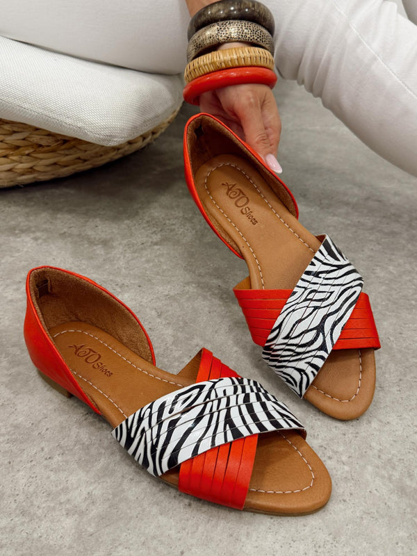 Kožne sandale - baletanke G473 - ATO SHOES - ZEBRA - CRVENA