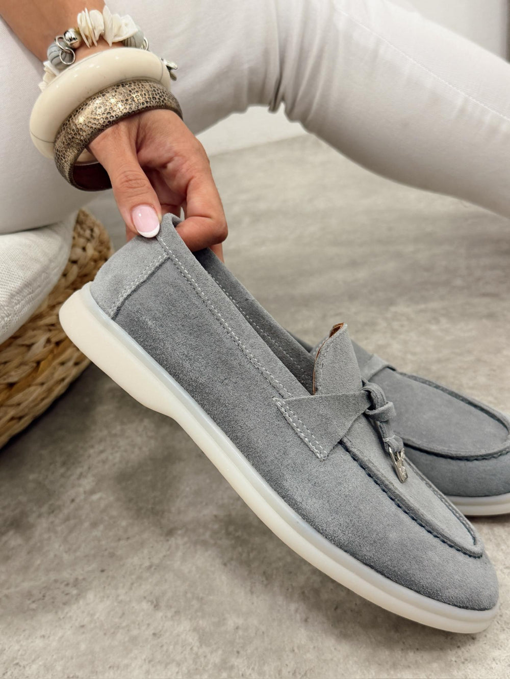 Kožne cipele - mokasine G459 - ATO SHOES - SIVA