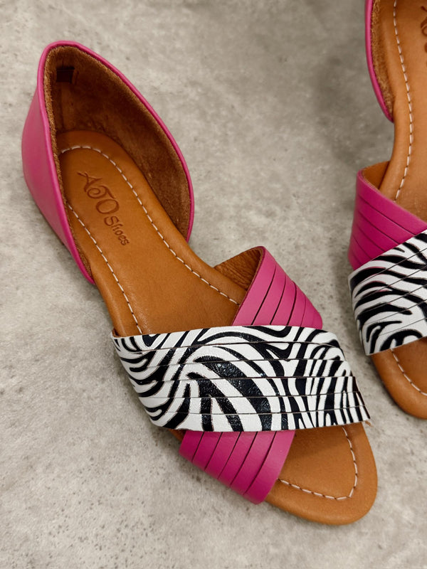Kožne sandale - baletanke G473 - ATO SHOES - ZEBRA - CIKLAMA