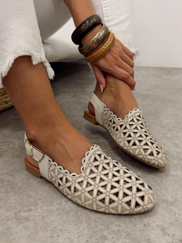 Kožne sandale - baletanke G461 - ATO SHOES - rupičaste - BEŽ