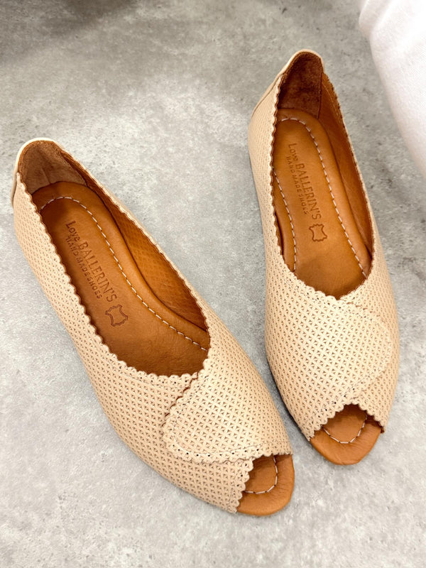Kožne sandale - baletanke G416 - LOVE BALLERINS - rupičaste - BEŽ