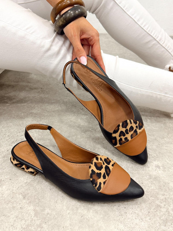 Kožne sandale - baletanke G391 - LB ROVIGO - LEOPARD - CRNA