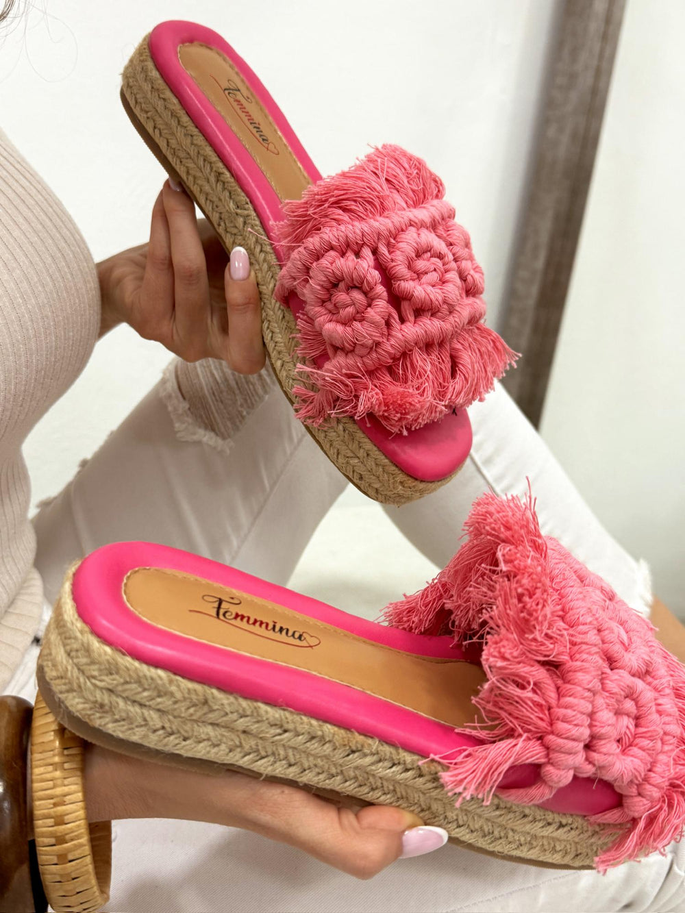 Ženske ravne papuče G236 - sa jutom - PINK