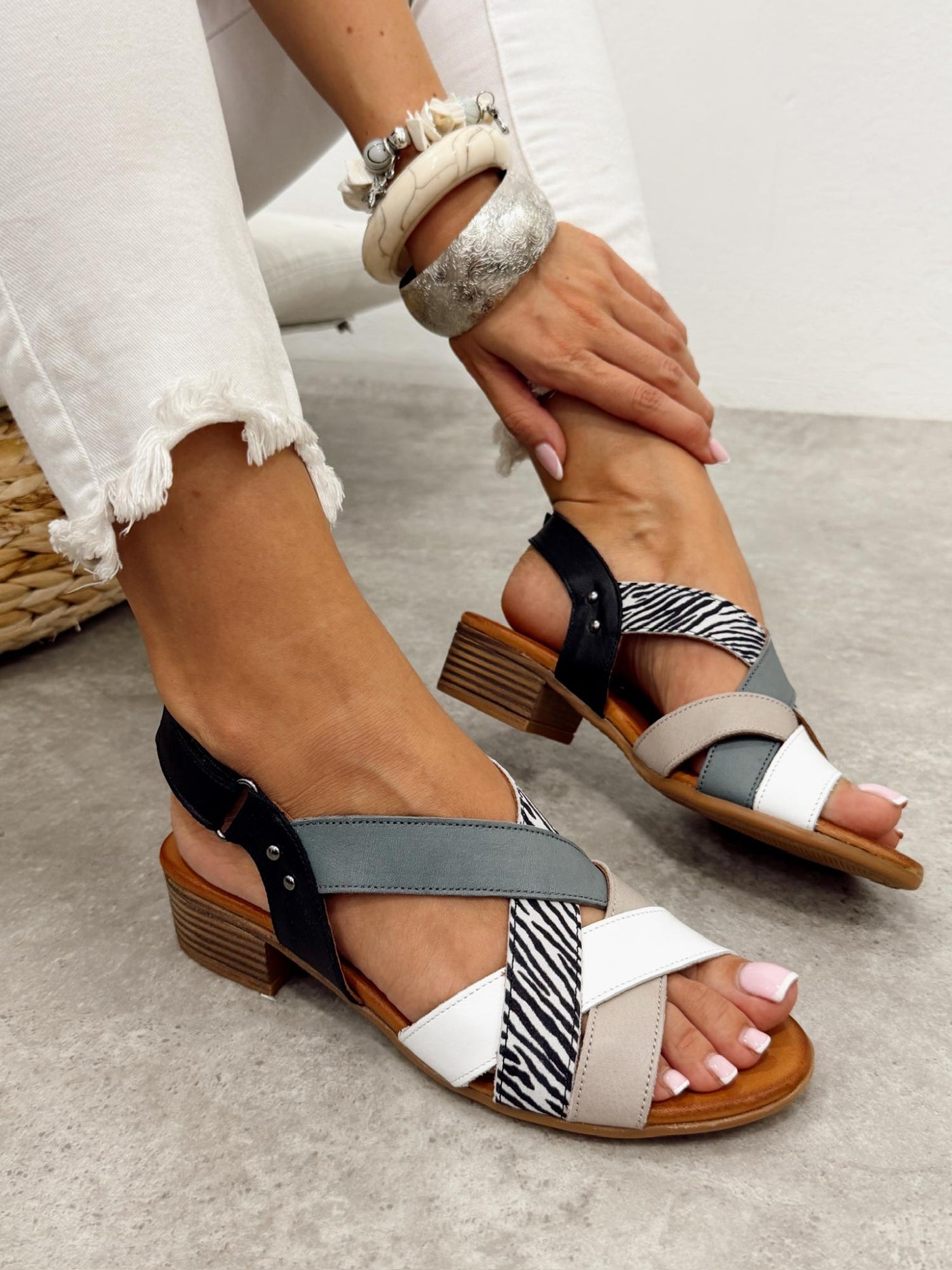Kožne sandale G469 - ATO SHOES - ZEBRA - PLAVA - BELA - TAUPE - CRNA