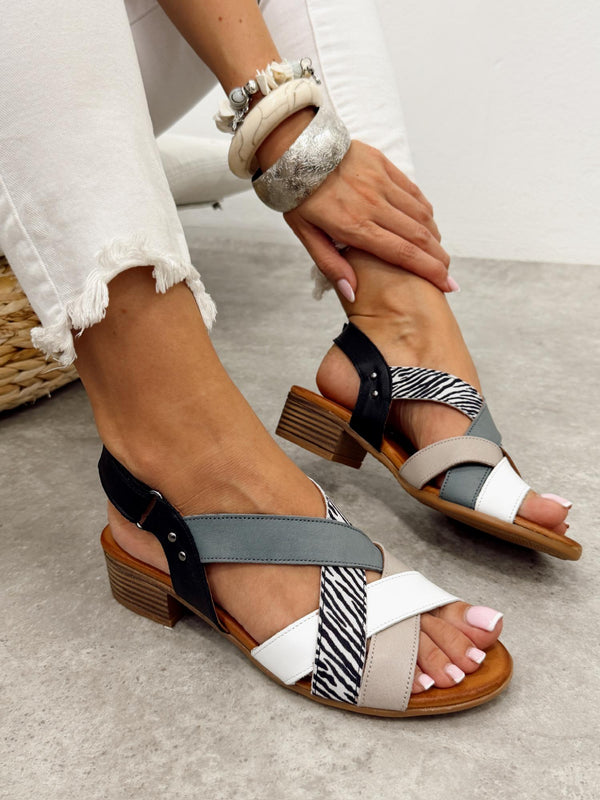 Kožne sandale G469 - ATO SHOES - ZEBRA - PLAVA - BELA - TAUPE - CRNA