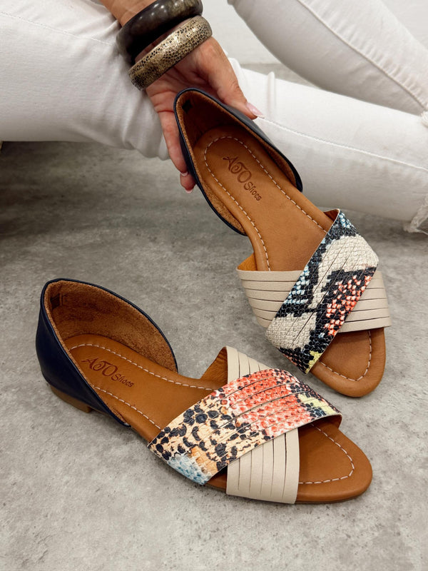 Kožne sandale - baletanke G473 - ATO SHOES - SNAKE - BEŽ - TEGET
