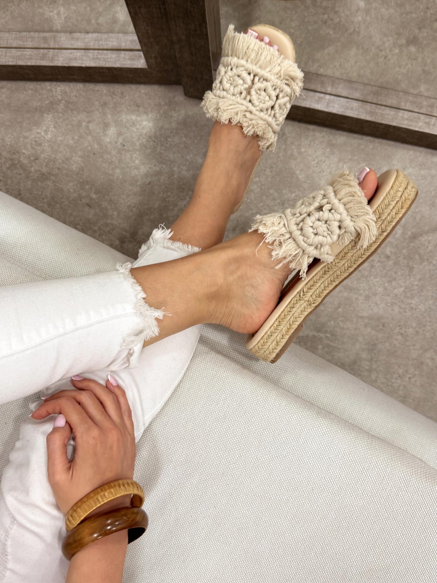 Ženske ravne papuče G236 - sa jutom - BEŽ