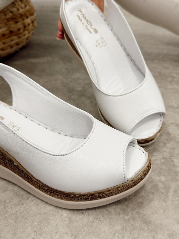 Kožne sandale - na platformu G475 - ATO SHOES - BELA