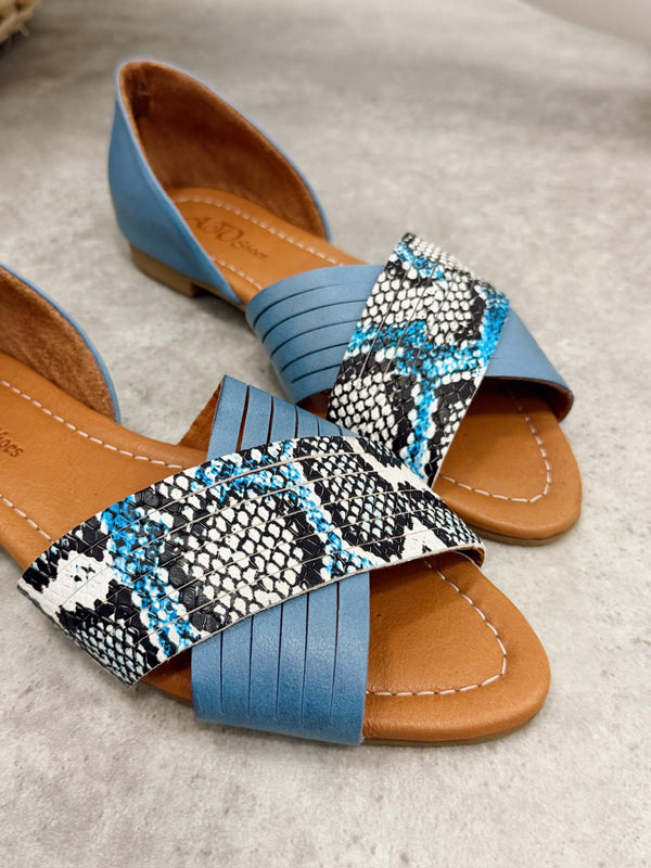 Kožne sandale - baletanke G473 - ATO SHOES - SNAKE - PLAVA