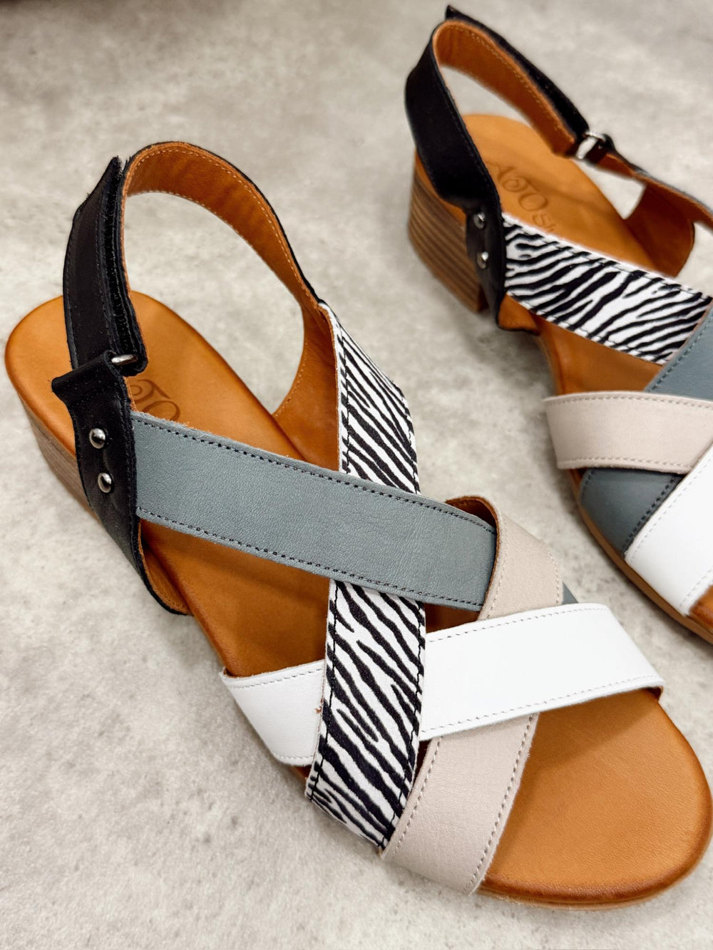 Kožne sandale G469 - ATO SHOES - ZEBRA - PLAVA - BELA - TAUPE - CRNA