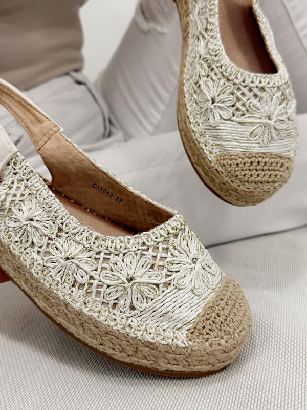 Ženske sandale - espadrile G309 - ZLATNA - BELA