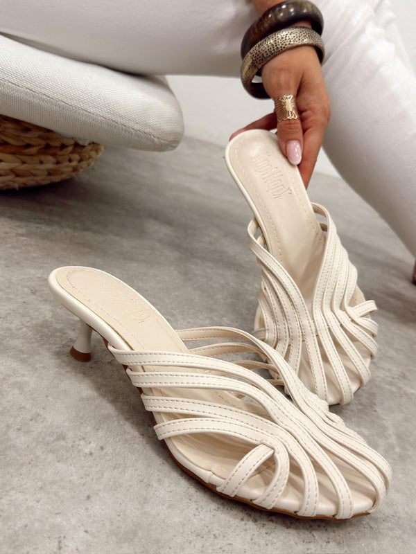 Ženske papuče - štikle G516 - na tanku štiklu - BEŽ