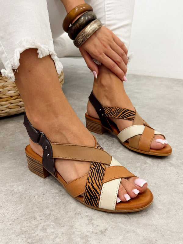Kožne sandale G469 - ATO SHOES - ZEBRA - BEŽ - SMEĐA - KAMEL