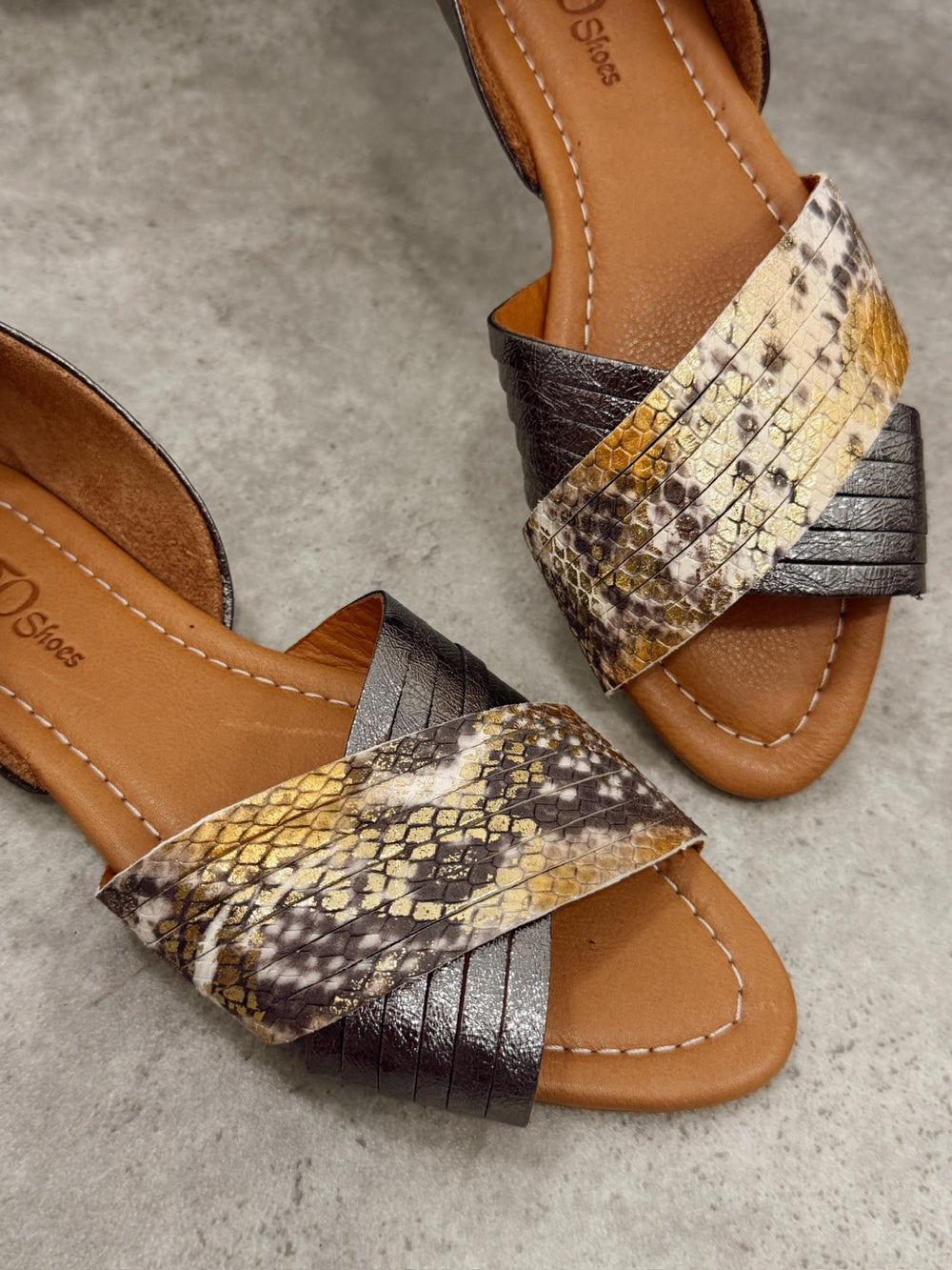 Kožne sandale - baletanke G473 - ATO SHOES - SNAKE - BRONZANA - GRAFIT