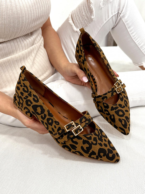 Ženske cipele - baletanke G250 - špic - LEOPARD - KAMEL