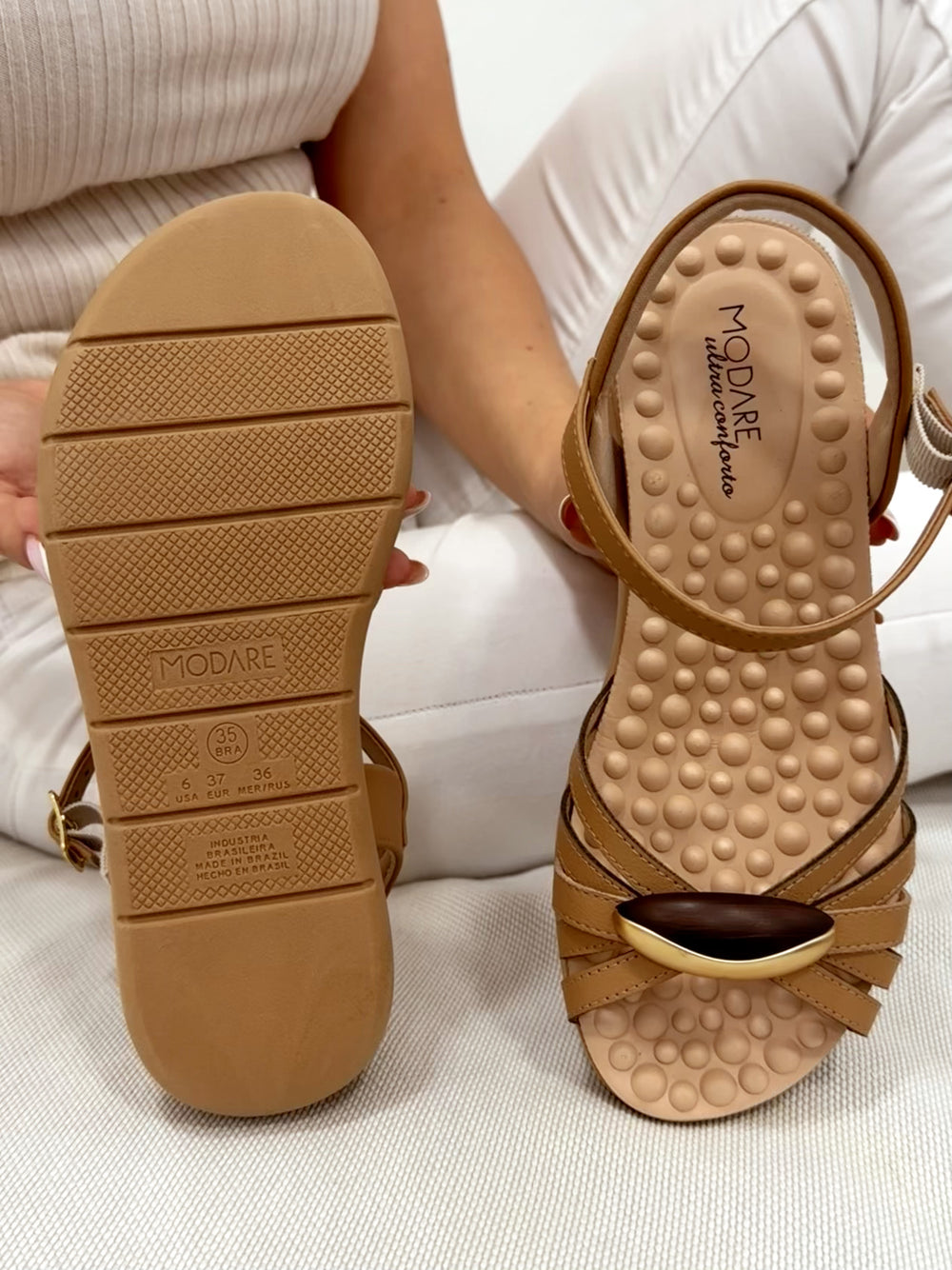 Ženske sandale G066 - MODARE Ultra Comfort - na platformu - sa kaiševima - TAMNO BEŽ
