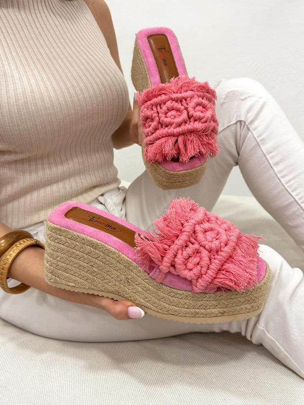 Ženske papuče G237 - na platformu - sa jutom - PINK