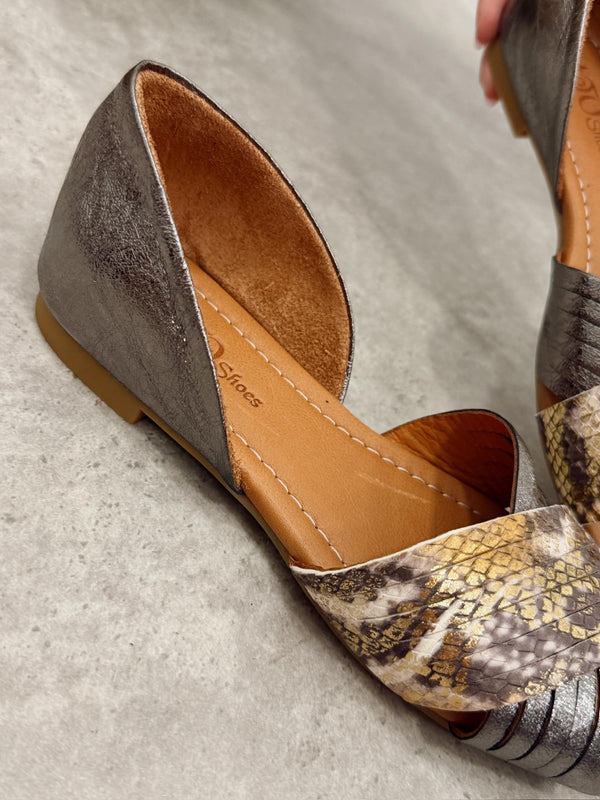 Kožne sandale - baletanke G473 - ATO SHOES - SNAKE - BRONZANA - GRAFIT