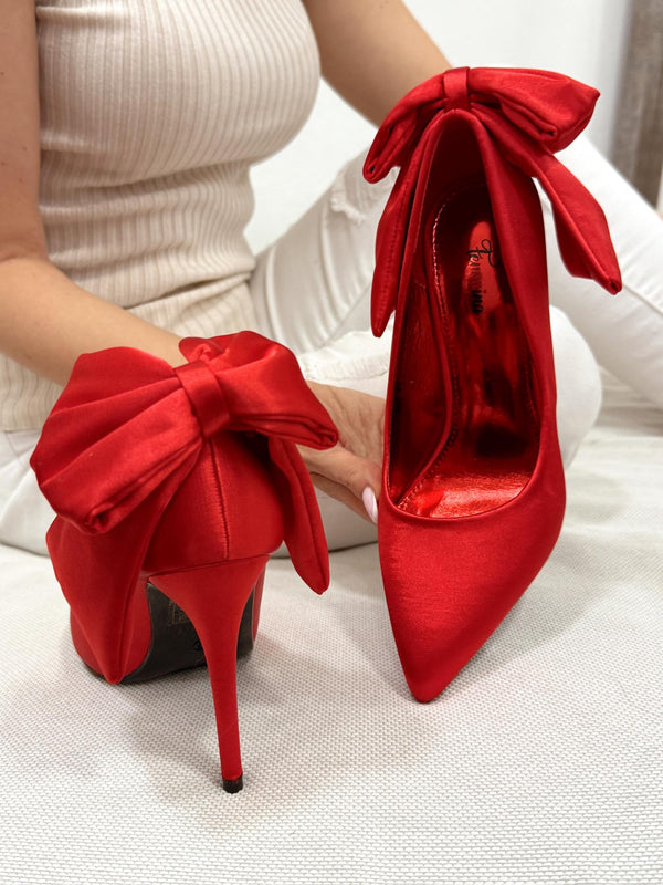 Štikle G211 - na tanku štiklu - sa mašnom - CRVENA