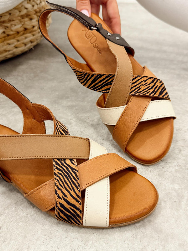 Kožne sandale G469 - ATO SHOES - ZEBRA - BEŽ - SMEĐA - KAMEL