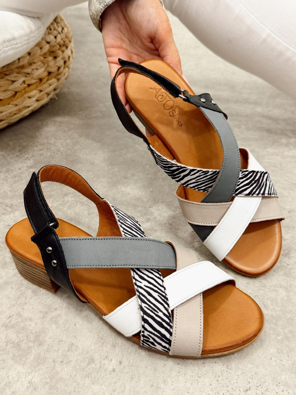 Kožne sandale G469 - ATO SHOES - ZEBRA - PLAVA - BELA - TAUPE - CRNA