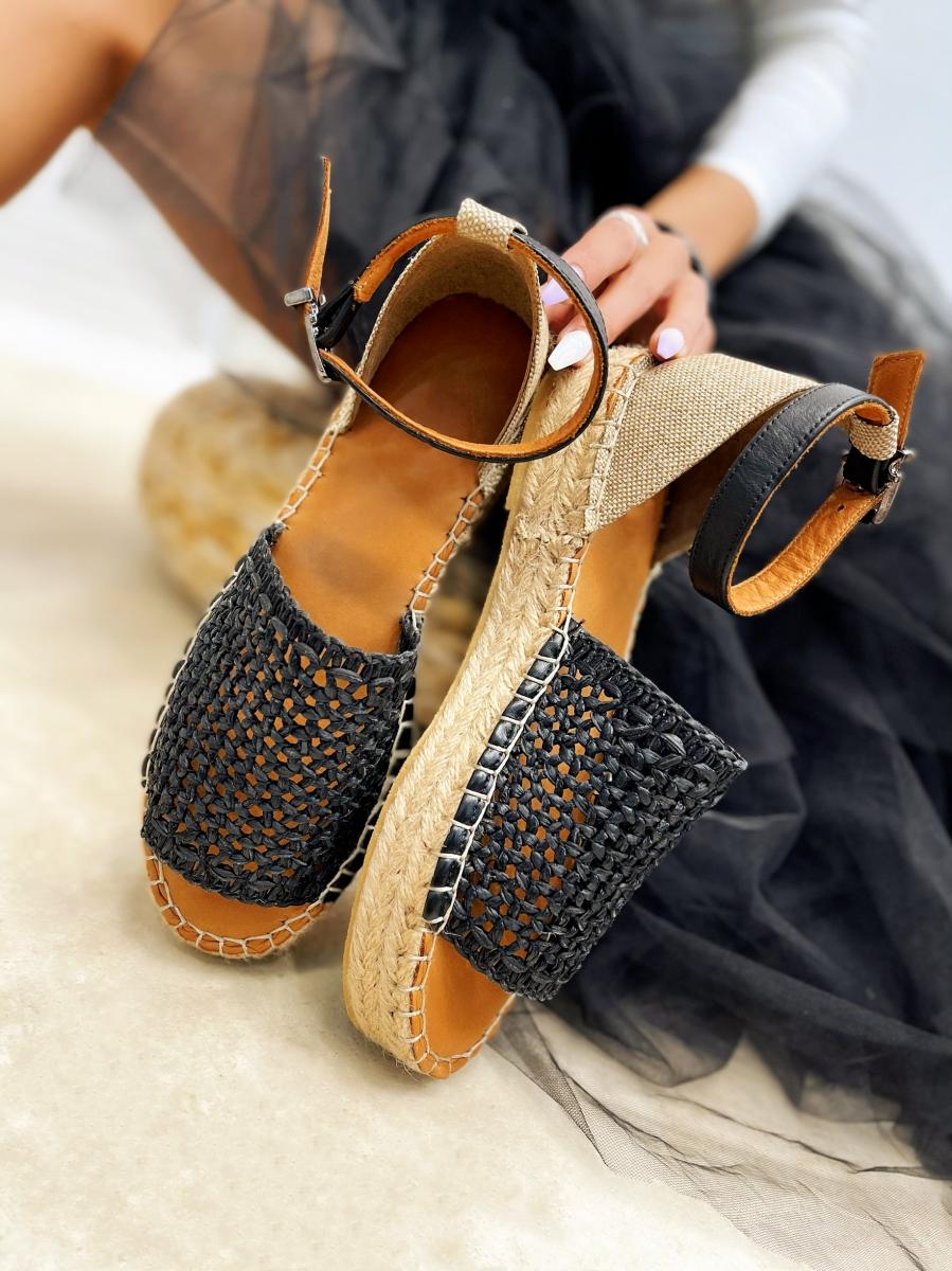 Kožne espadrile A663 - CRNA