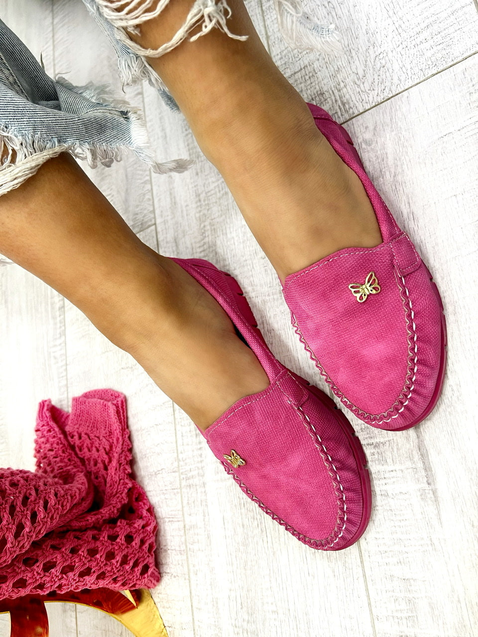 Ženske mokasine D624 - NA NAVLAČENJE - PINK
