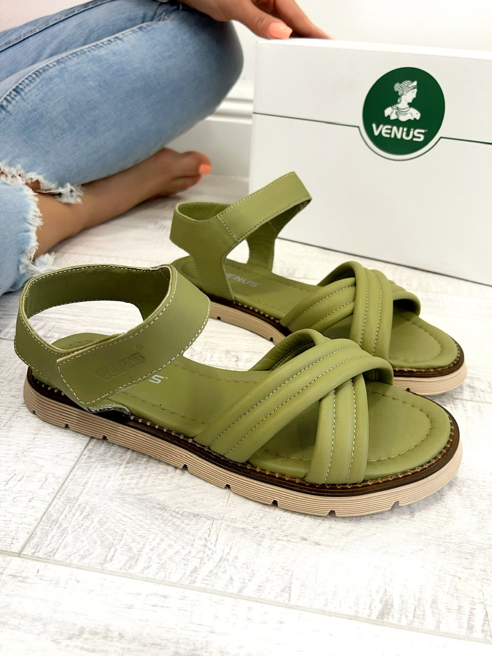 Kožne sandale D674 - VNS - NA ČIČAK - ZELENA