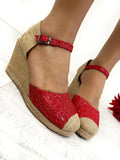 Ženske espadrile D701 - NA KOPČANJE - CRVENA