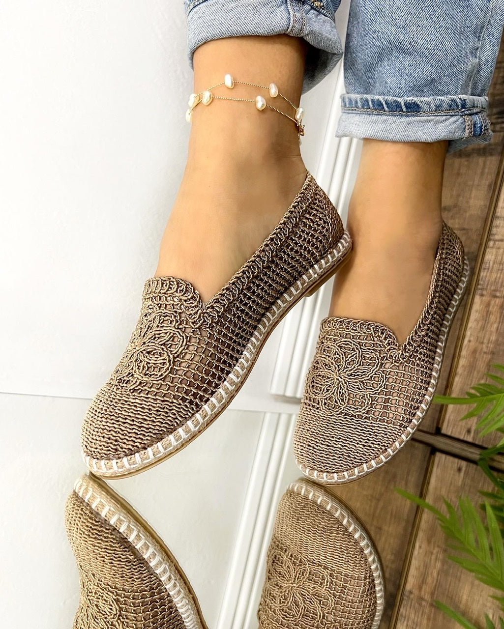 Ženske espadrile D711 - SA VEZOM - KAMEL