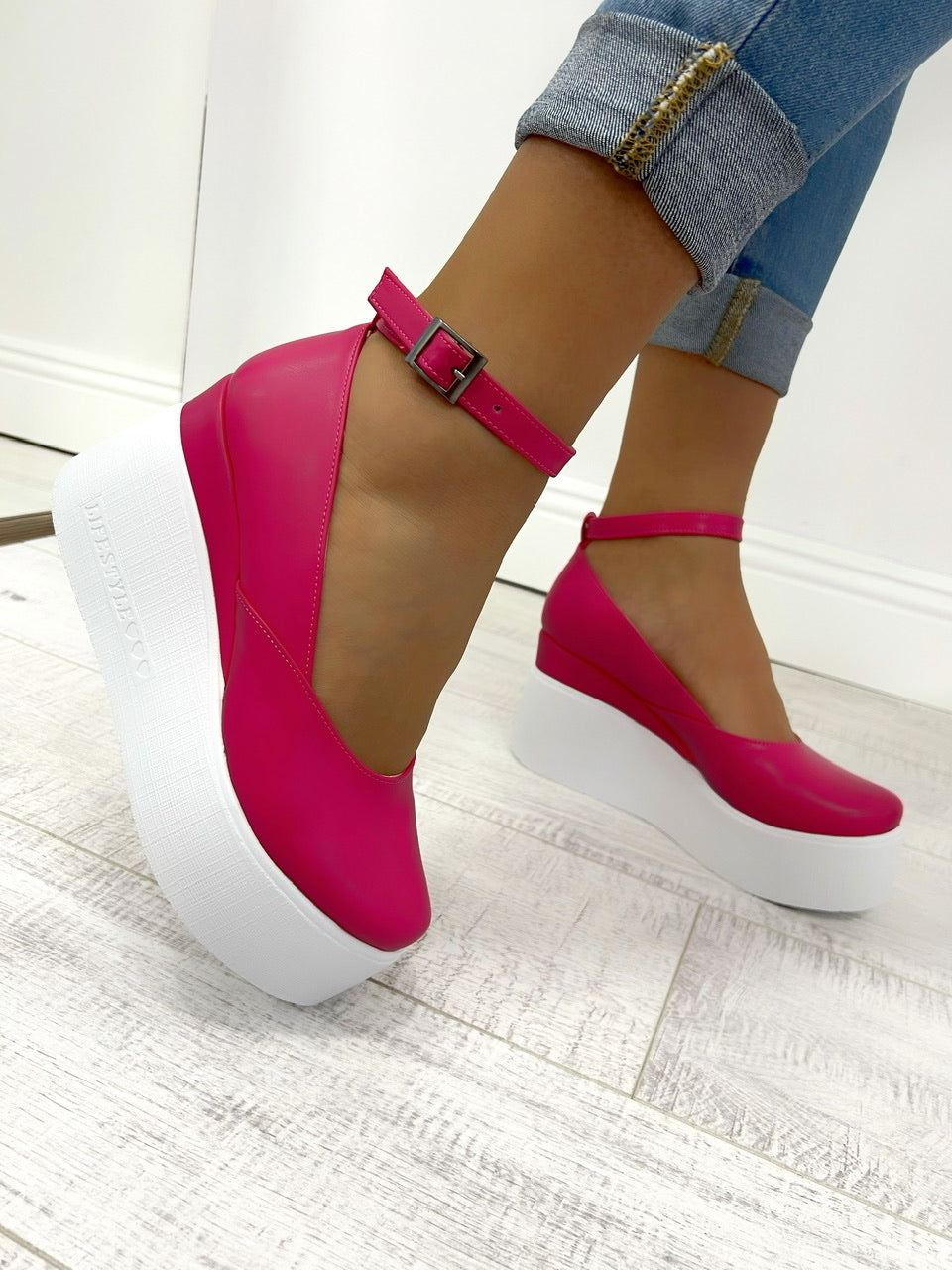 Ženske ravne cipele D643 - NA PLATFORMU - PINK