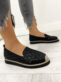 Ženske espadrile D798 - CVETNE - CRNA