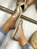 Ženske espadrile D798 - CVETNE - ZLATNA