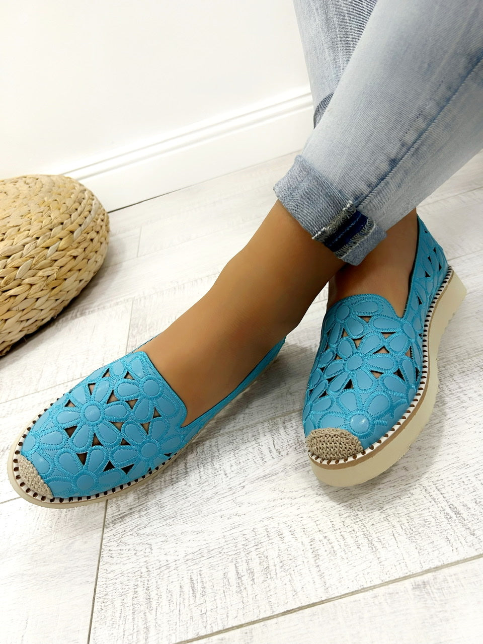 Ženske espadrile D798 - CVETNE - PLAVA