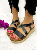 Kožne sandale D809 - NA KOPČANJE - CRNA