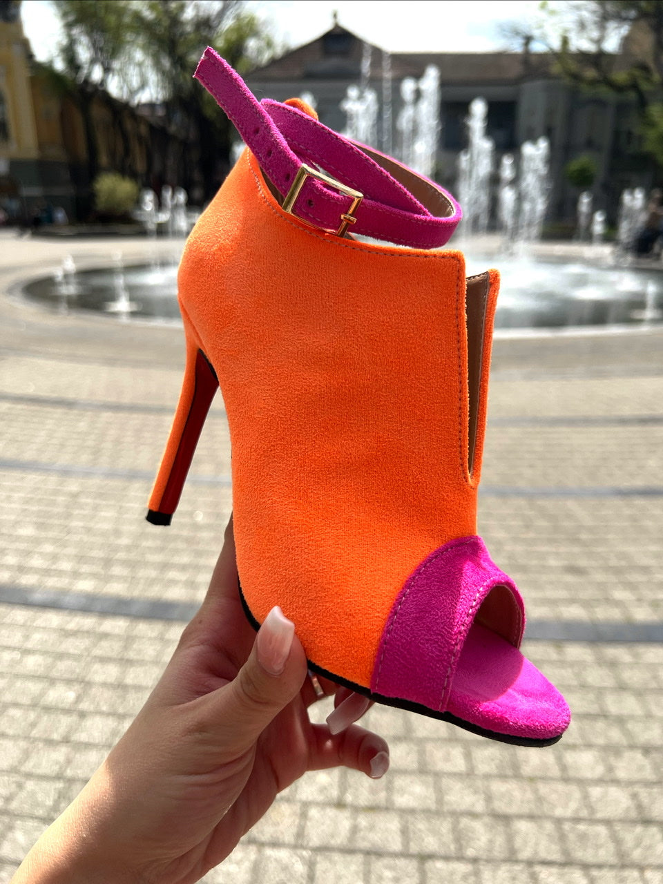 Ženske sandale D849 - NEON NARANDŽASTE SA PINK KAIŠEM - VIŠEBOJNE