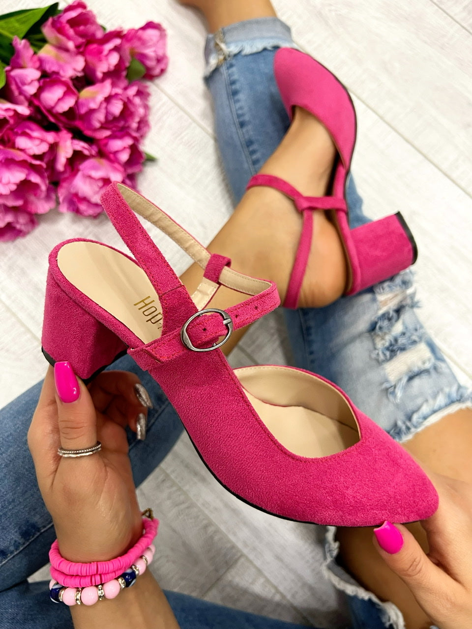 Ženske sandale D857 - SA KAIŠEVIMA - VELUR - PINK